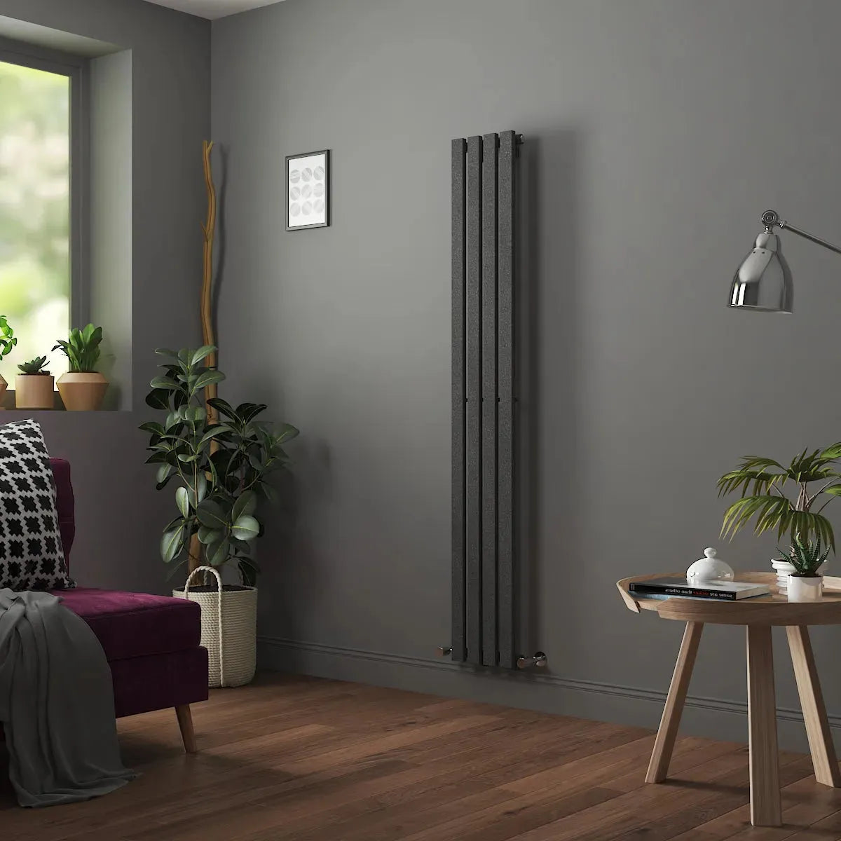 Teramo - Modern vertical flat panel radiator blackened silver