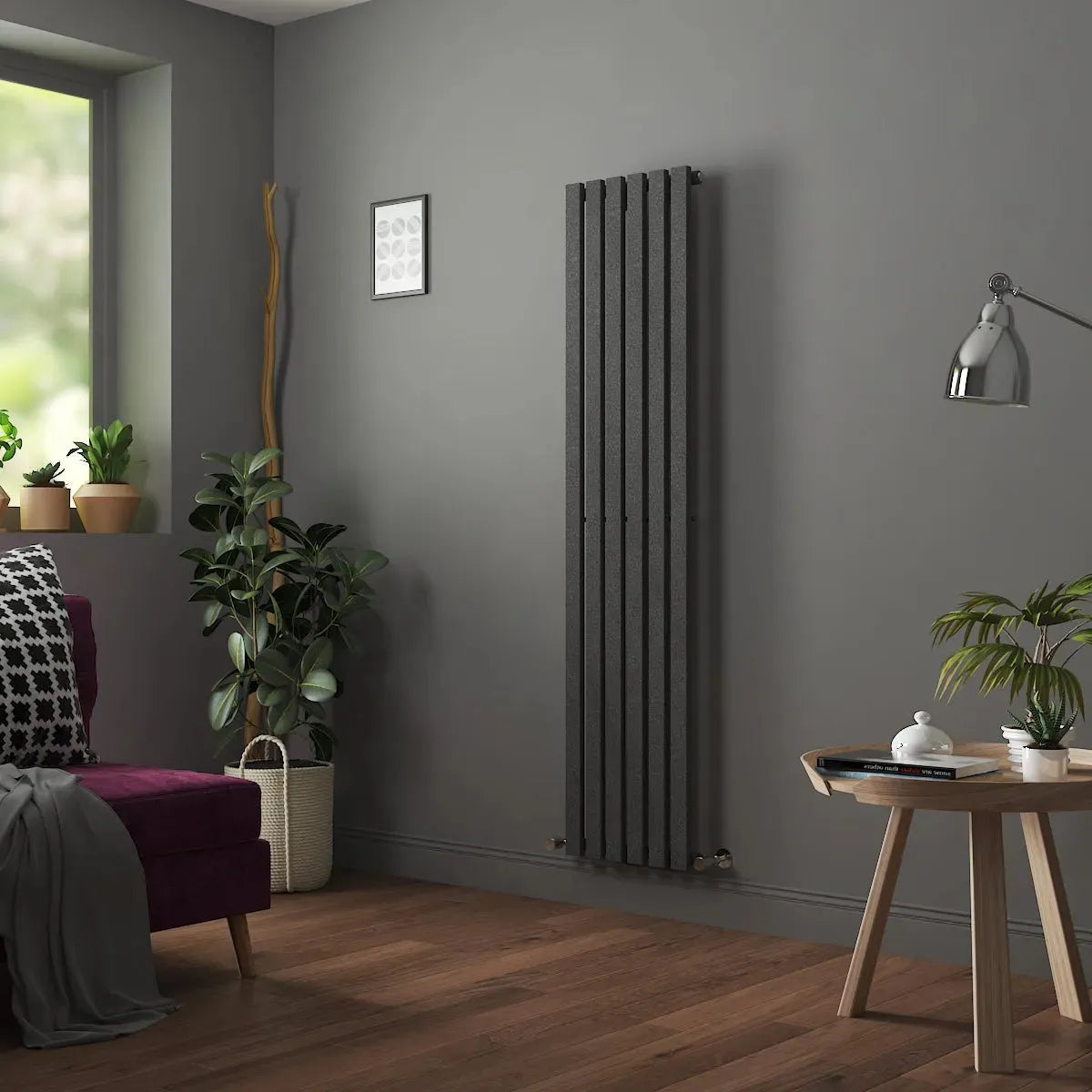 Teramo - Modern vertical flat panel radiator blackened silver