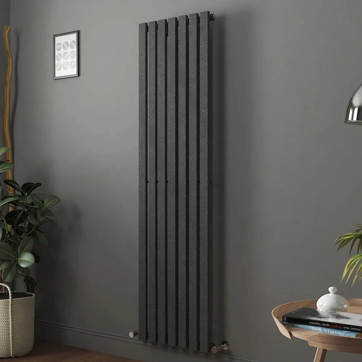 Teramo - Modern vertical flat panel radiator blackened silver