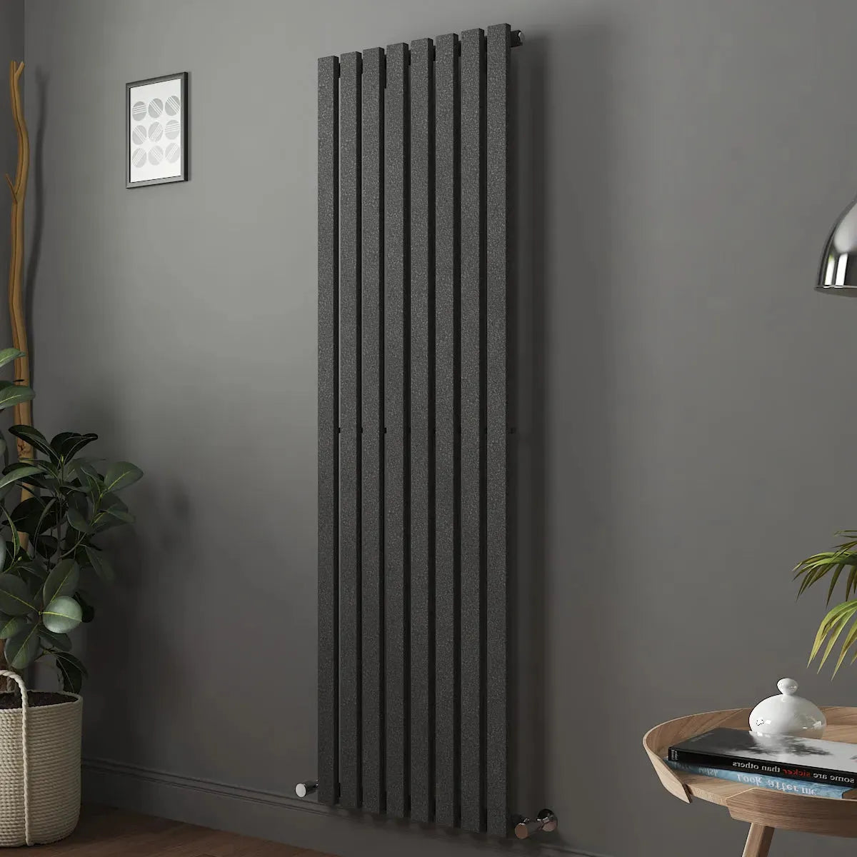 Teramo - Modern vertical flat panel radiator blackened silver