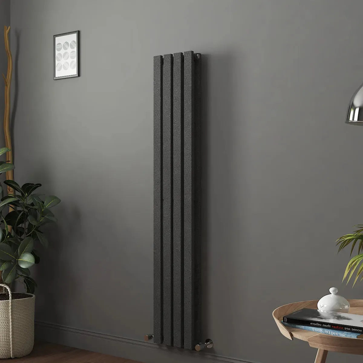 Teramo - Modern vertical flat panel radiator blackened silver