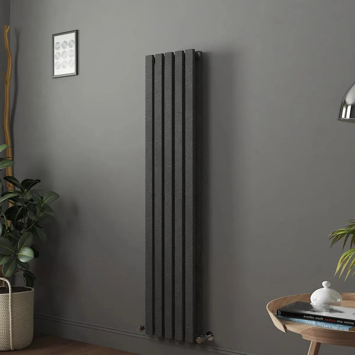 Teramo - Modern vertical flat panel radiator blackened silver