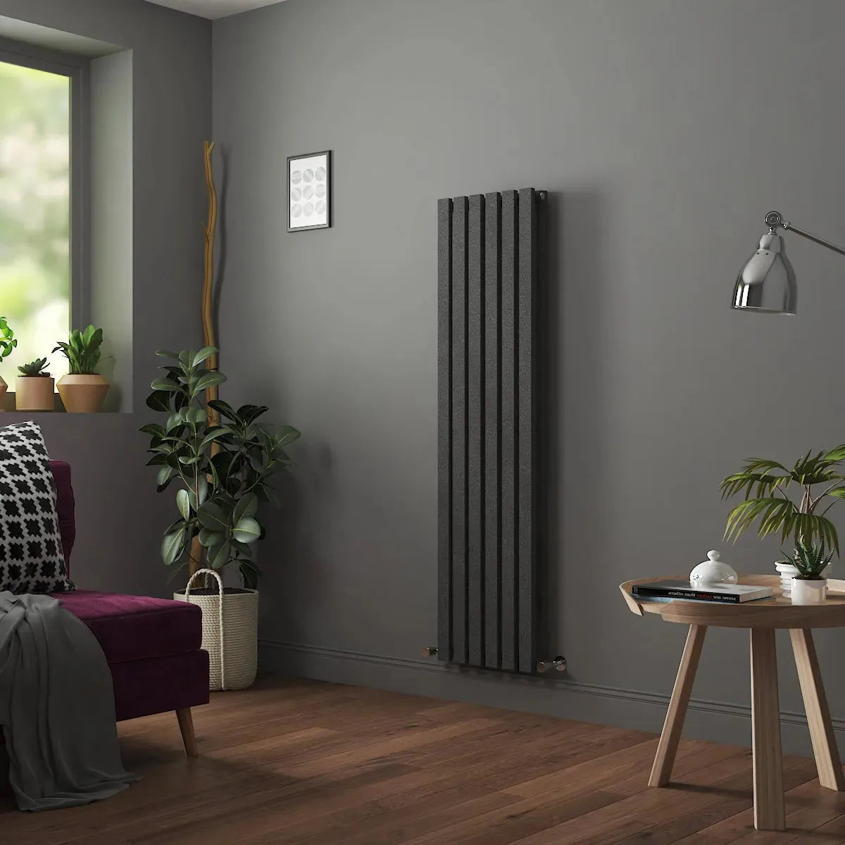 Teramo - Modern vertical flat panel radiator blackened silver