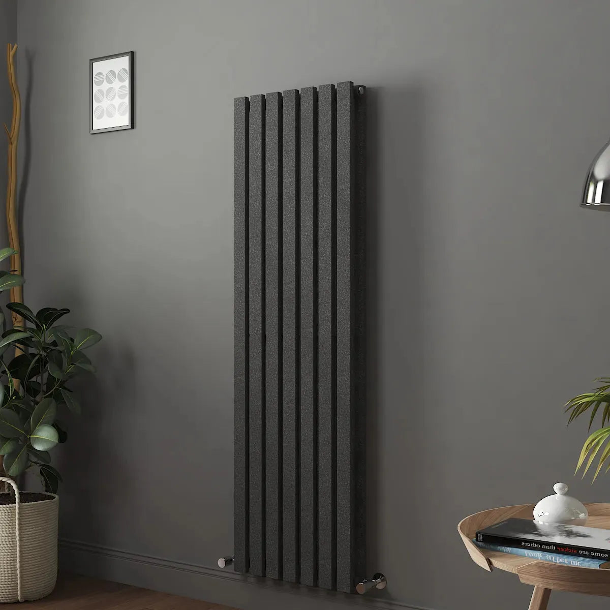 Teramo - Modern vertical flat panel radiator blackened silver