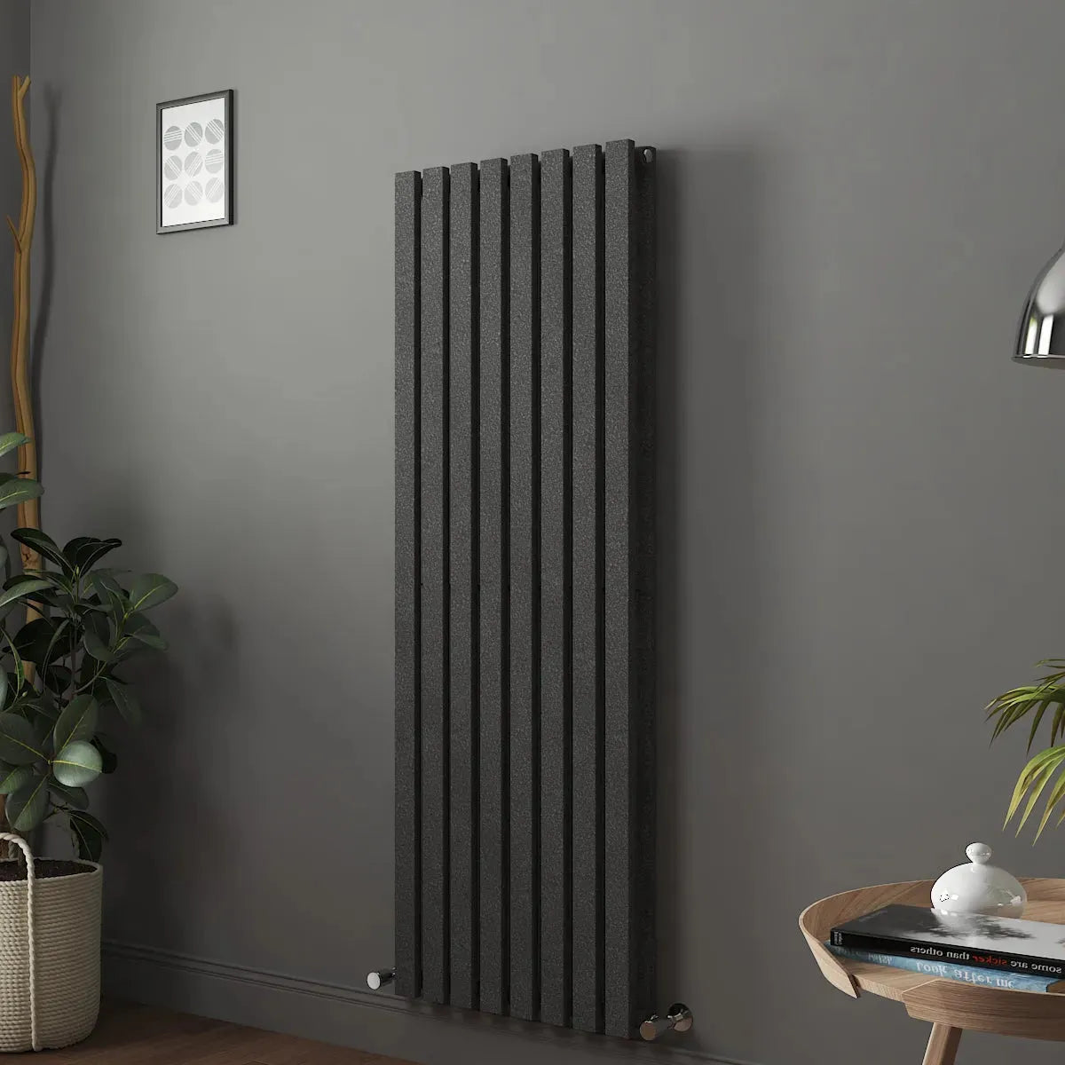 Teramo - Modern vertical flat panel radiator blackened silver