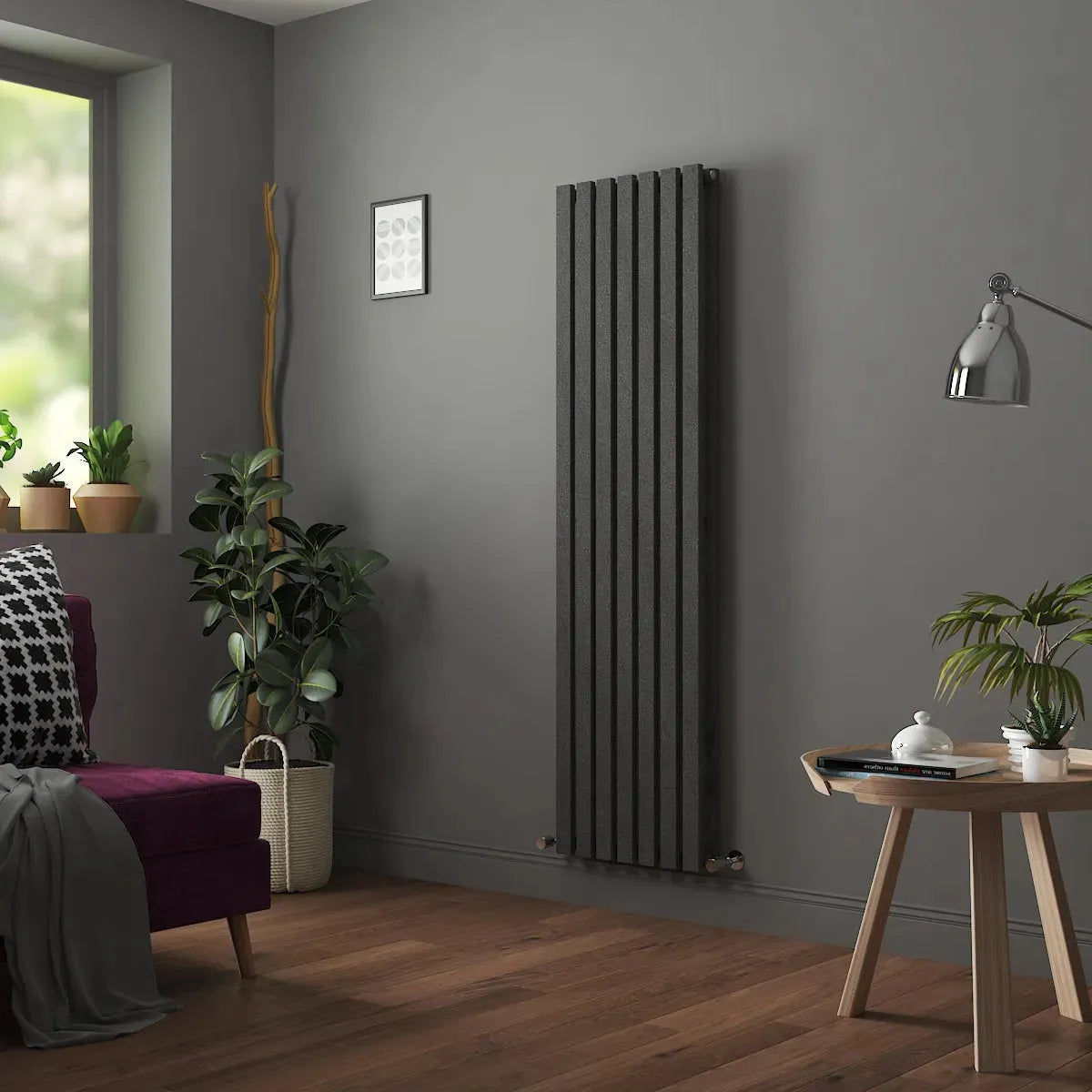 Teramo - Modern vertical flat panel radiator blackened silver