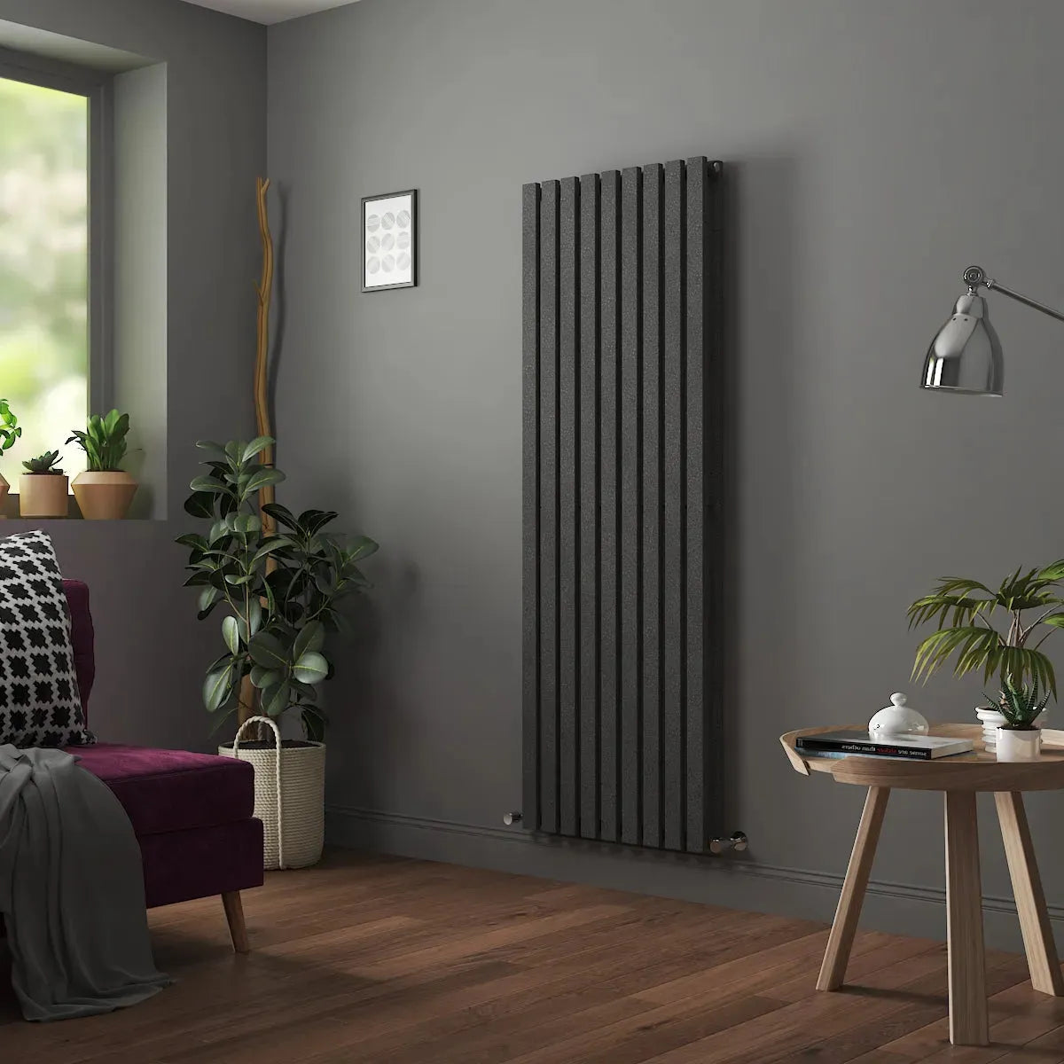 Teramo - Modern vertical flat panel radiator blackened silver