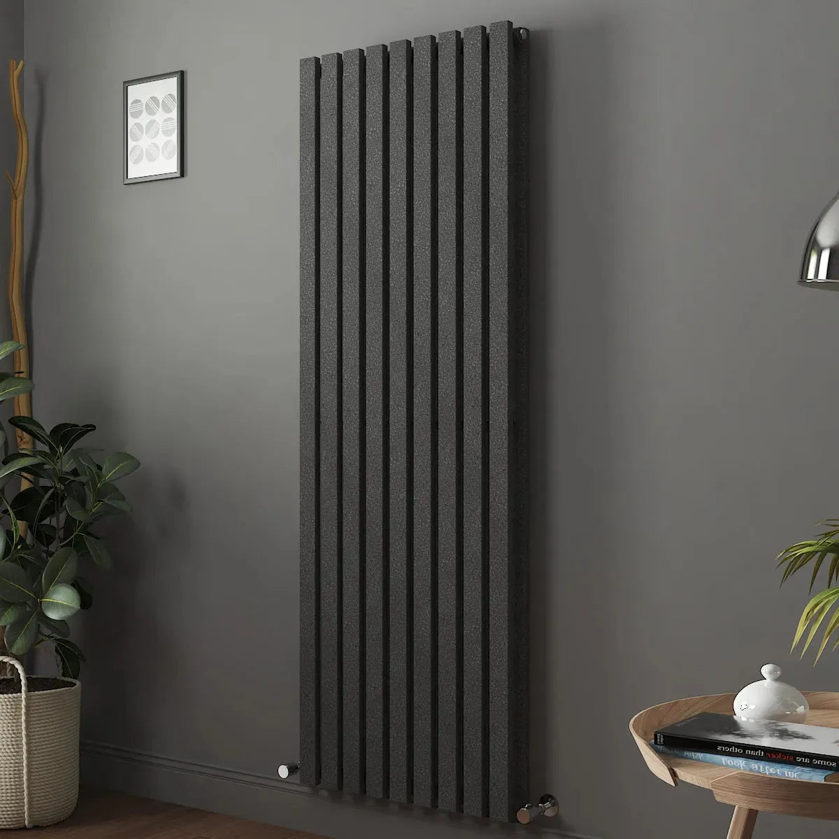 Teramo - Modern vertical flat panel radiator blackened silver