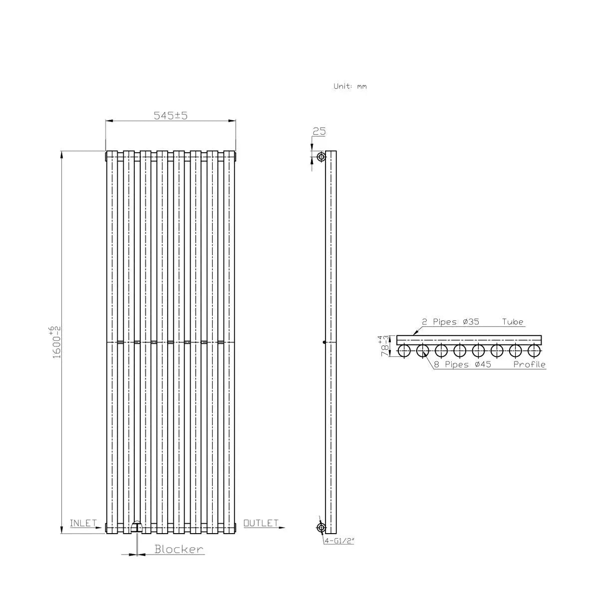 Comiso - Modern vertical round tube radiator anthracite - Warmthology