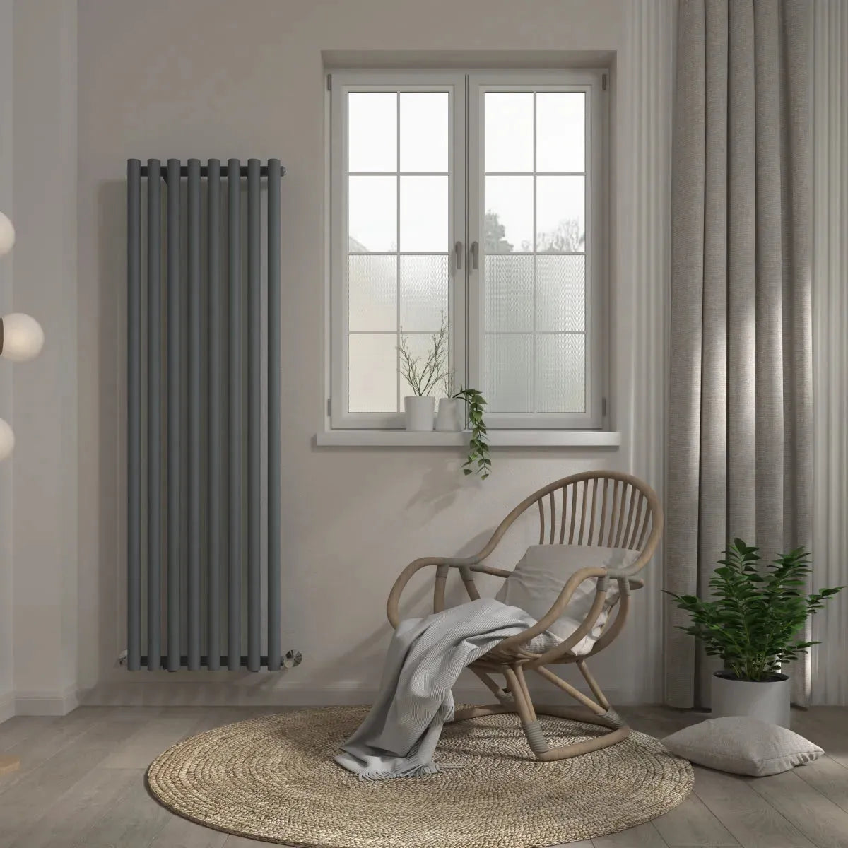 Comiso - Modern vertical round tube radiator anthracite - Warmthology