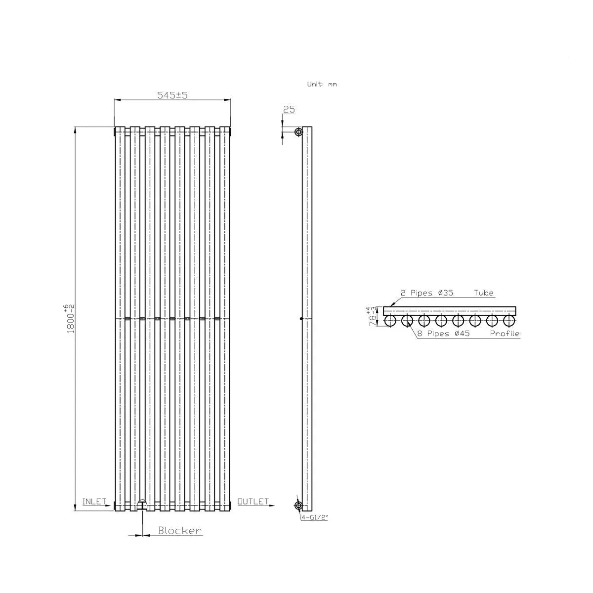 Comiso - Modern vertical round tube radiator anthracite - Warmthology