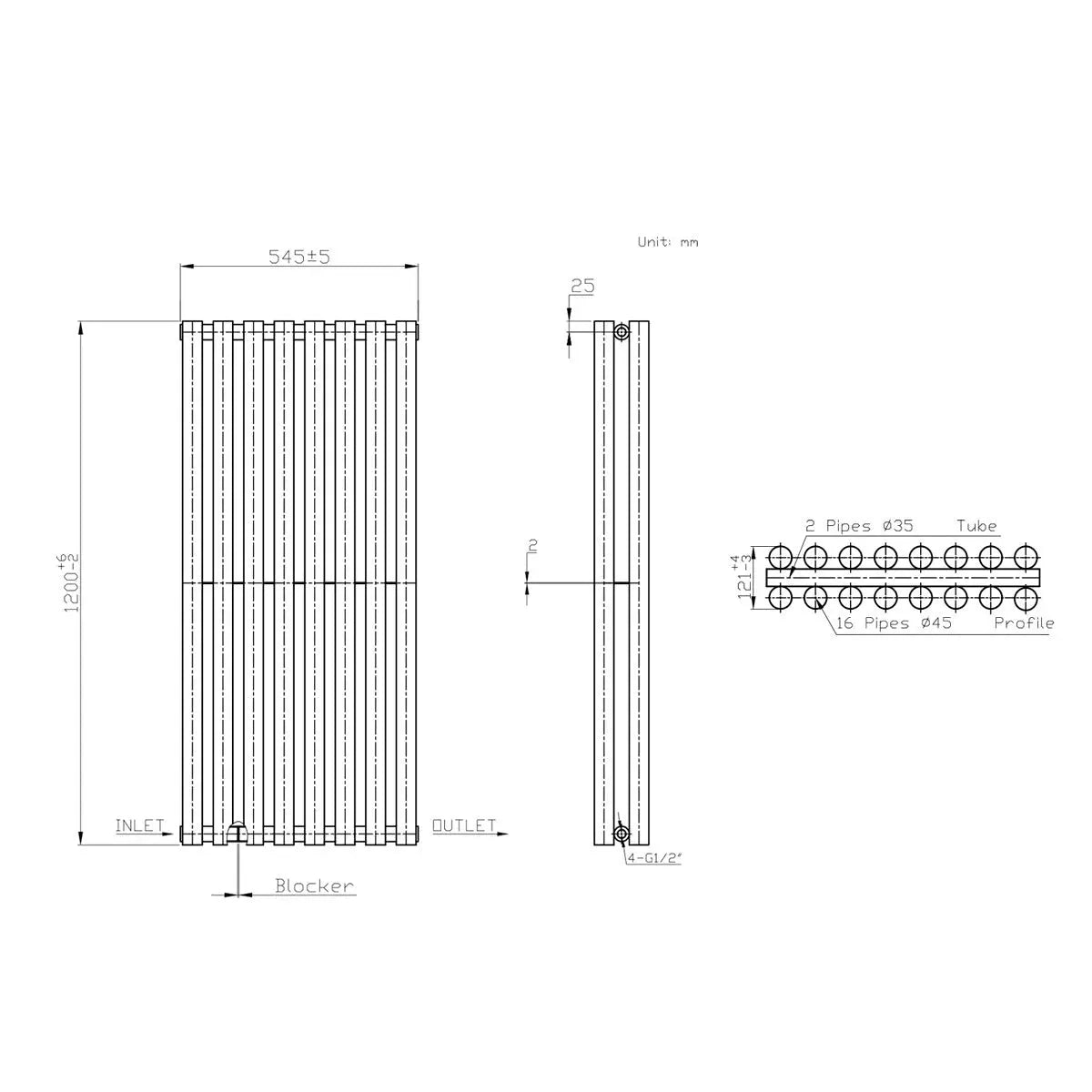 Comiso - Modern vertical round tube radiator anthracite - Warmthology