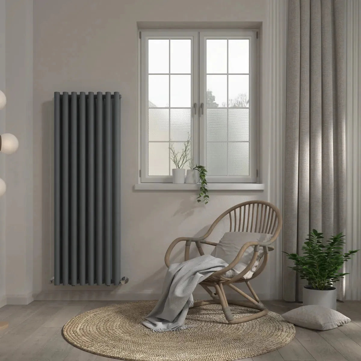 Comiso - Modern vertical round tube radiator anthracite - Warmthology