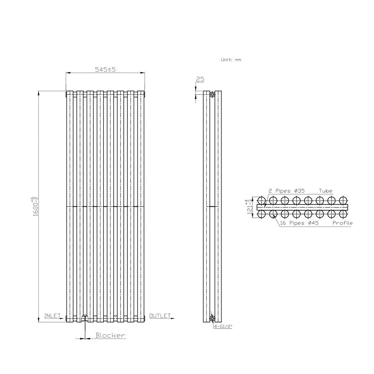 Comiso - Modern vertical round tube radiator anthracite - Warmthology