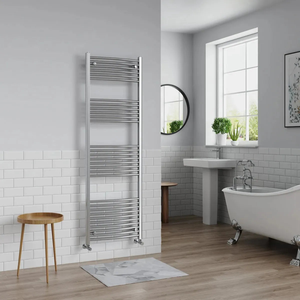 Gela - Curved heated towel rail chrome - Warmthology