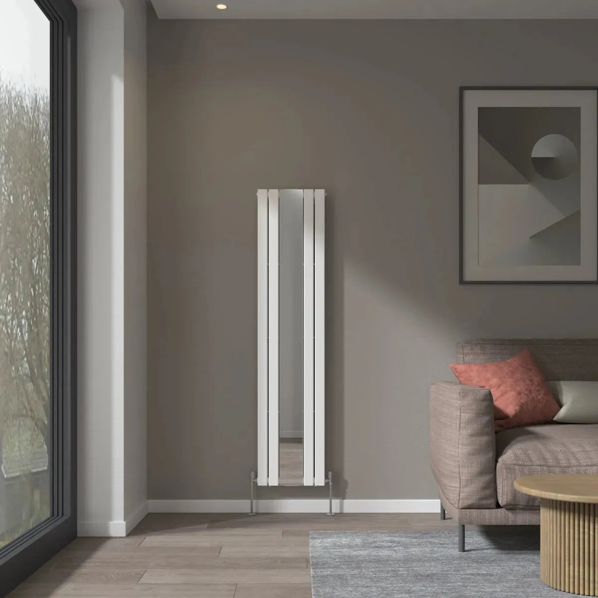 San Remo - Modern vertical flat panel mirror radiator white - Warmthology