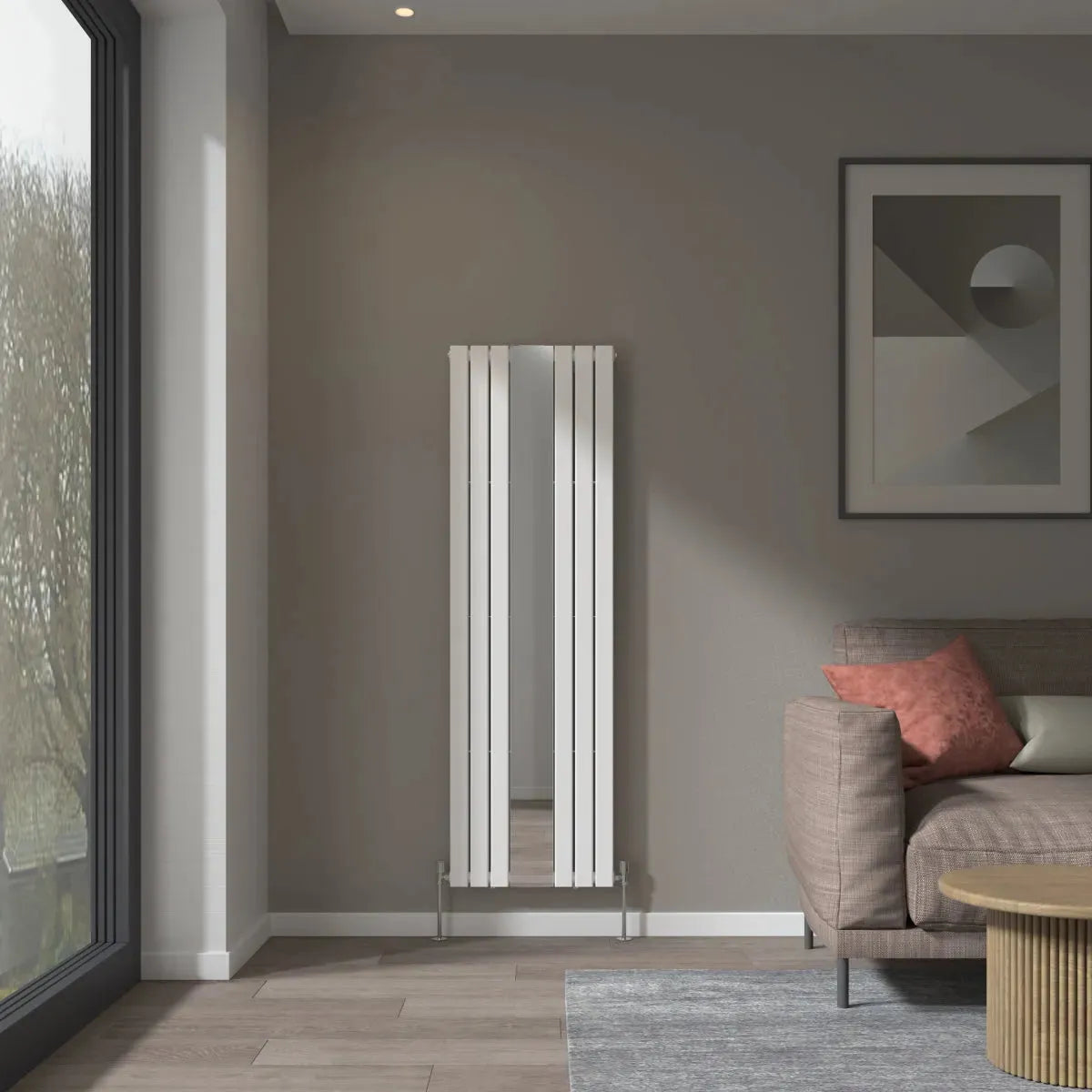 San Remo - Modern vertical flat panel mirror radiator white - Warmthology