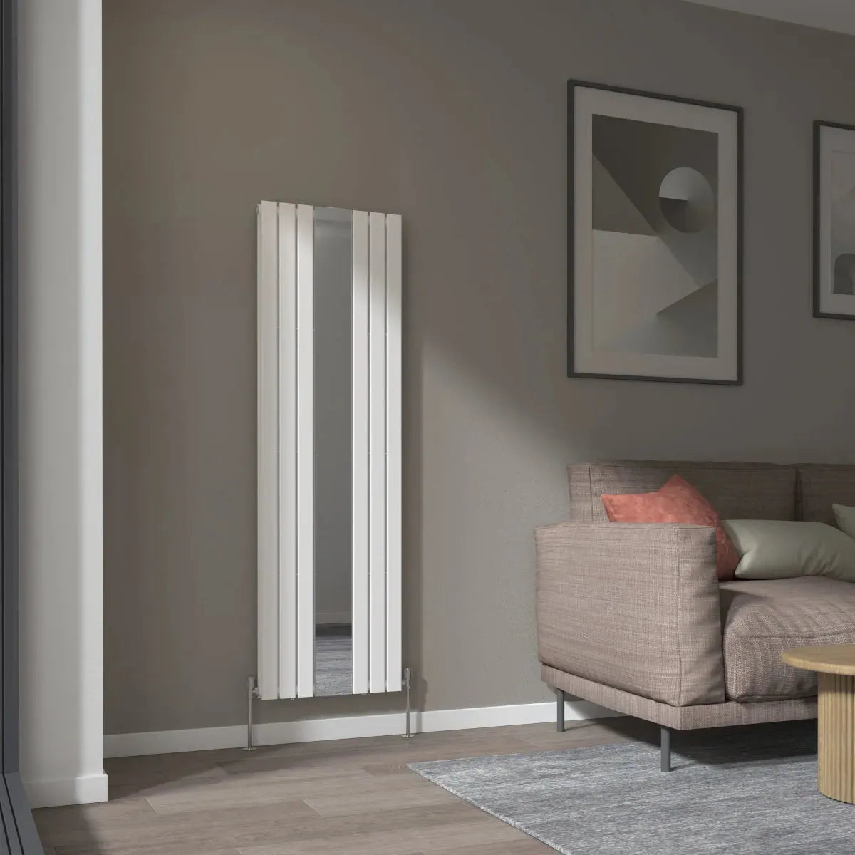 San Remo - Modern vertical flat panel mirror radiator white - Warmthology