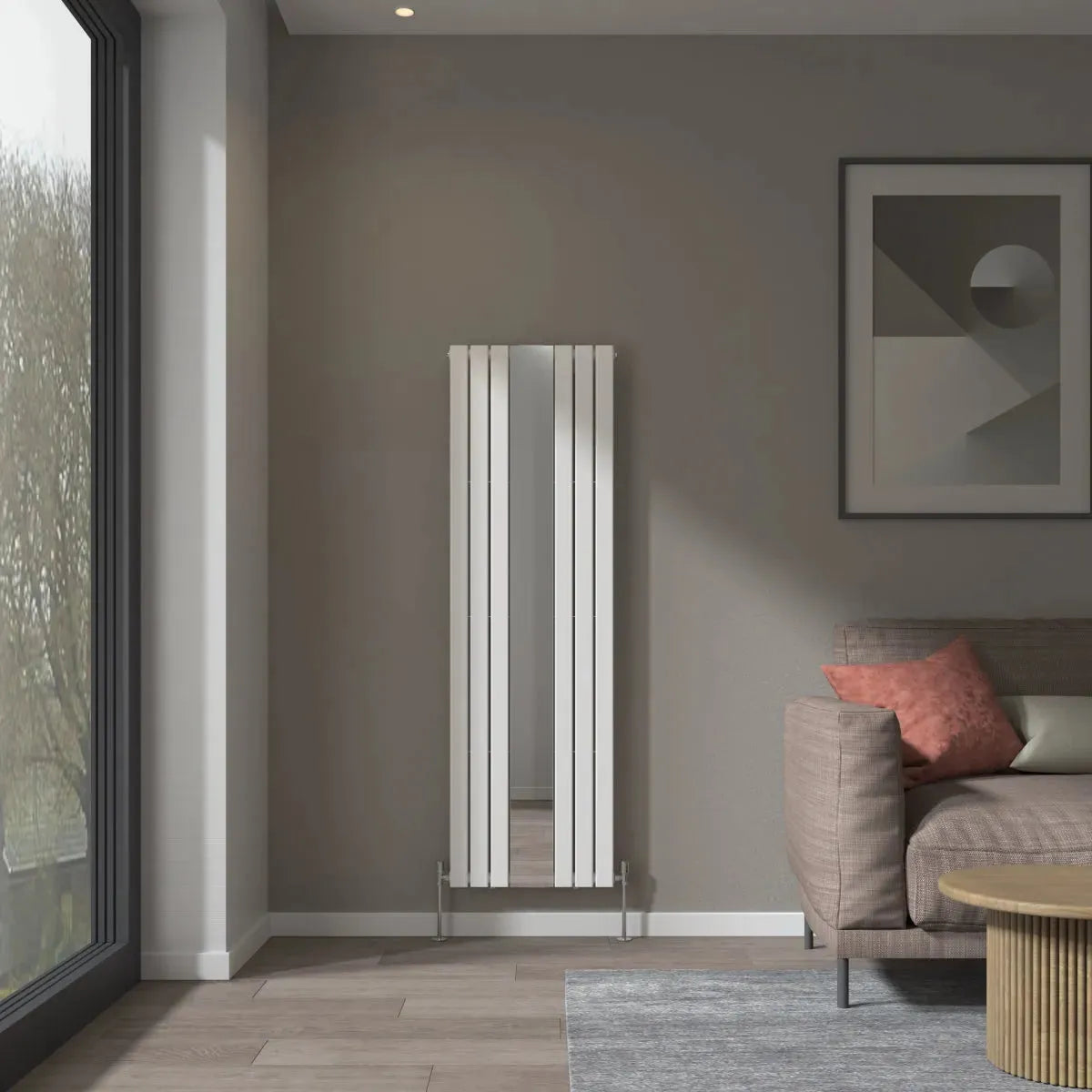 San Remo - Modern vertical flat panel mirror radiator white - Warmthology