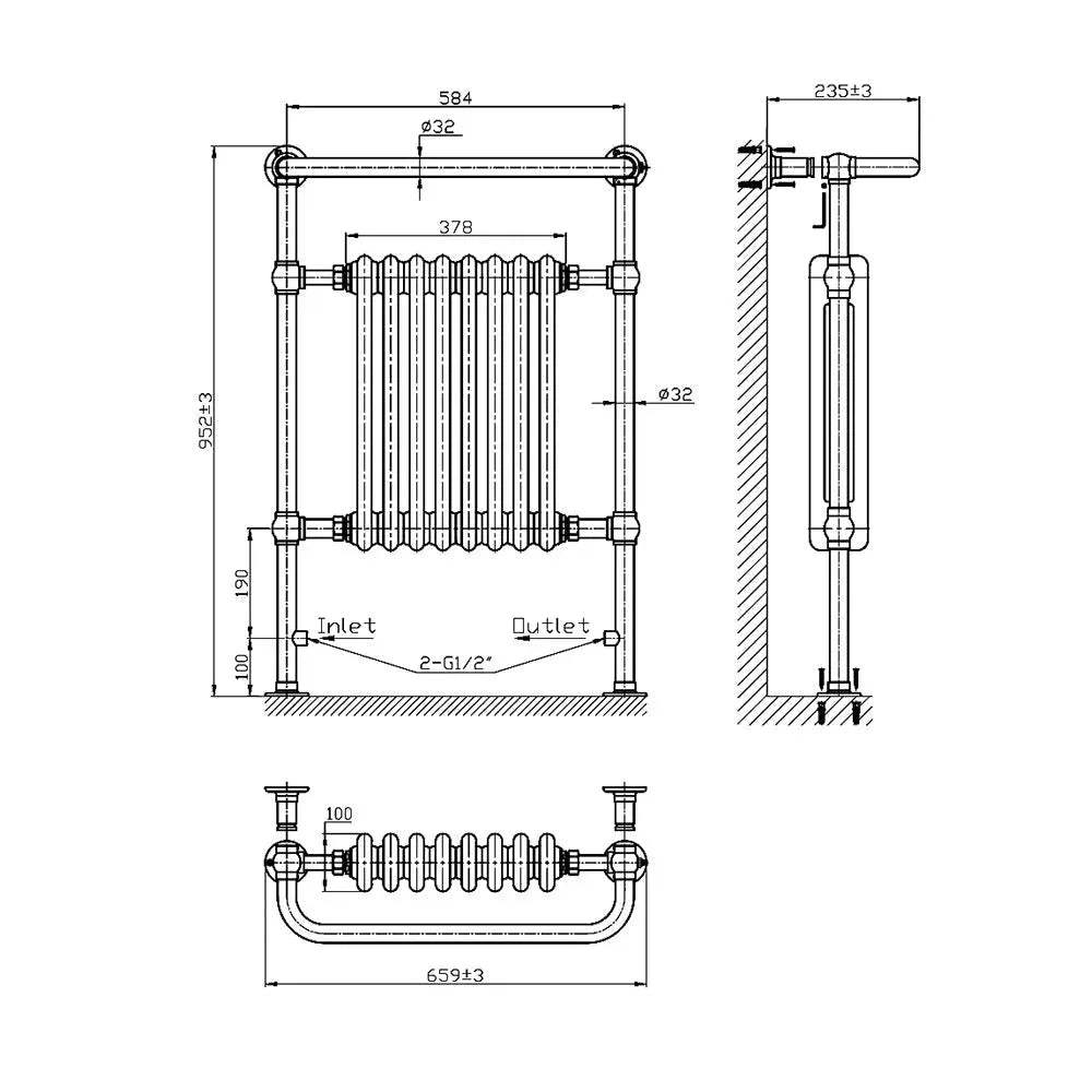 Varallo - Traditional heated towel rail anthracite - Warmthology